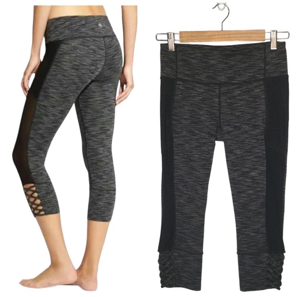 Athleta Pants - Athleta Mind Over Mat Capri Leggings Mesh Braid 227787 Space Dye Gray Black S
